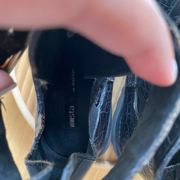 Miista Leather Ankle Buckled Boots Croc Embossed 7 - Picture 4 of 4